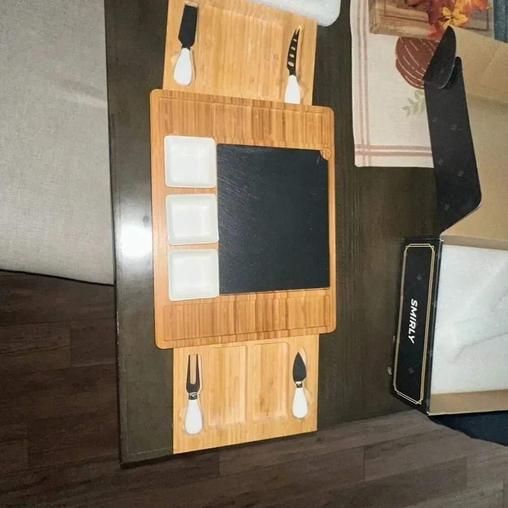 Large bamboo charcuterie board set with accessories